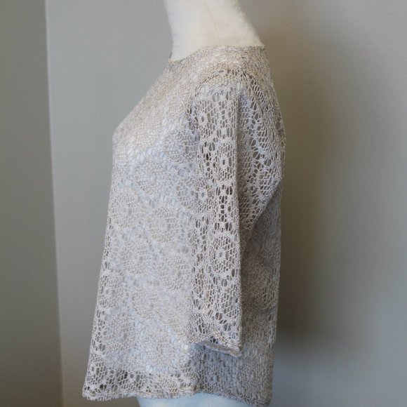 Ruby Red Lace Top with Slit Sleeves, Creme Top, PS - Picture 10 of 10